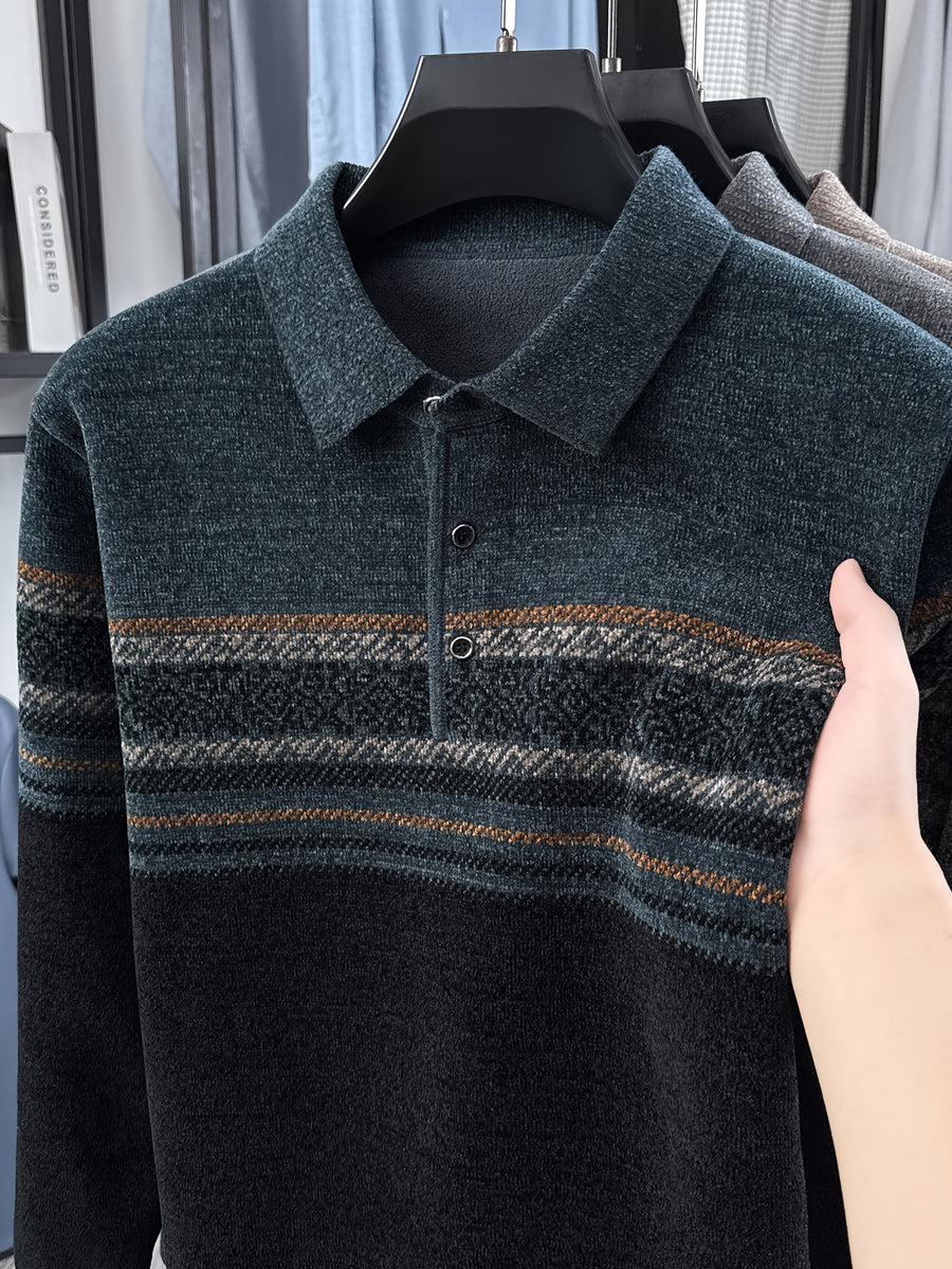 Men'S Knit Pullover with Lapel, Autumn Winter Casual Contrast Warm Sweater - Ha Qing