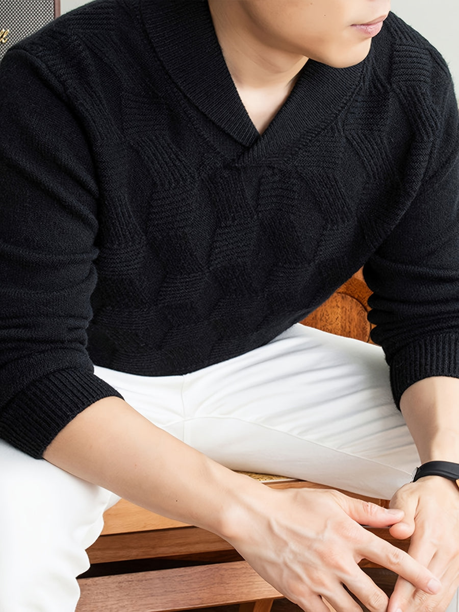 Men'S Seagull Collar Jacquard Knit Sweater, Excellent Warmth, Suitable for Autumn And Early Winter Wear. - SINBOS - Black