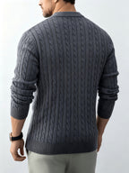 New Spring/Autumn Men's Half-Zip Stand Collar Cable Knit Long-Sleeve Sweater. The Stand Collar and Half-zip Design with Three-dimensional Cable Knitting Make It Suitable for Daily Commutes, Light Business Meetings, and Casual Gatherings - Light Grey