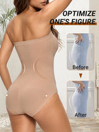 Women'S Seamless Strapless One-Piece Shaping Bodysuit Tummy Control Lifter Slim Shapewear, Adjustable 3-Row Buckle Design to Enhance Hip Curves, High Stretch, Soft & Breathable for All-Day Comfort, Suitable for Daily Wear & Parties - Apricot