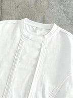 Men's Simple Loose-Fit Crew Neck Short-Sleeve White T-Shirt with a Draped, Three-Dimensional Patchwork Design - White