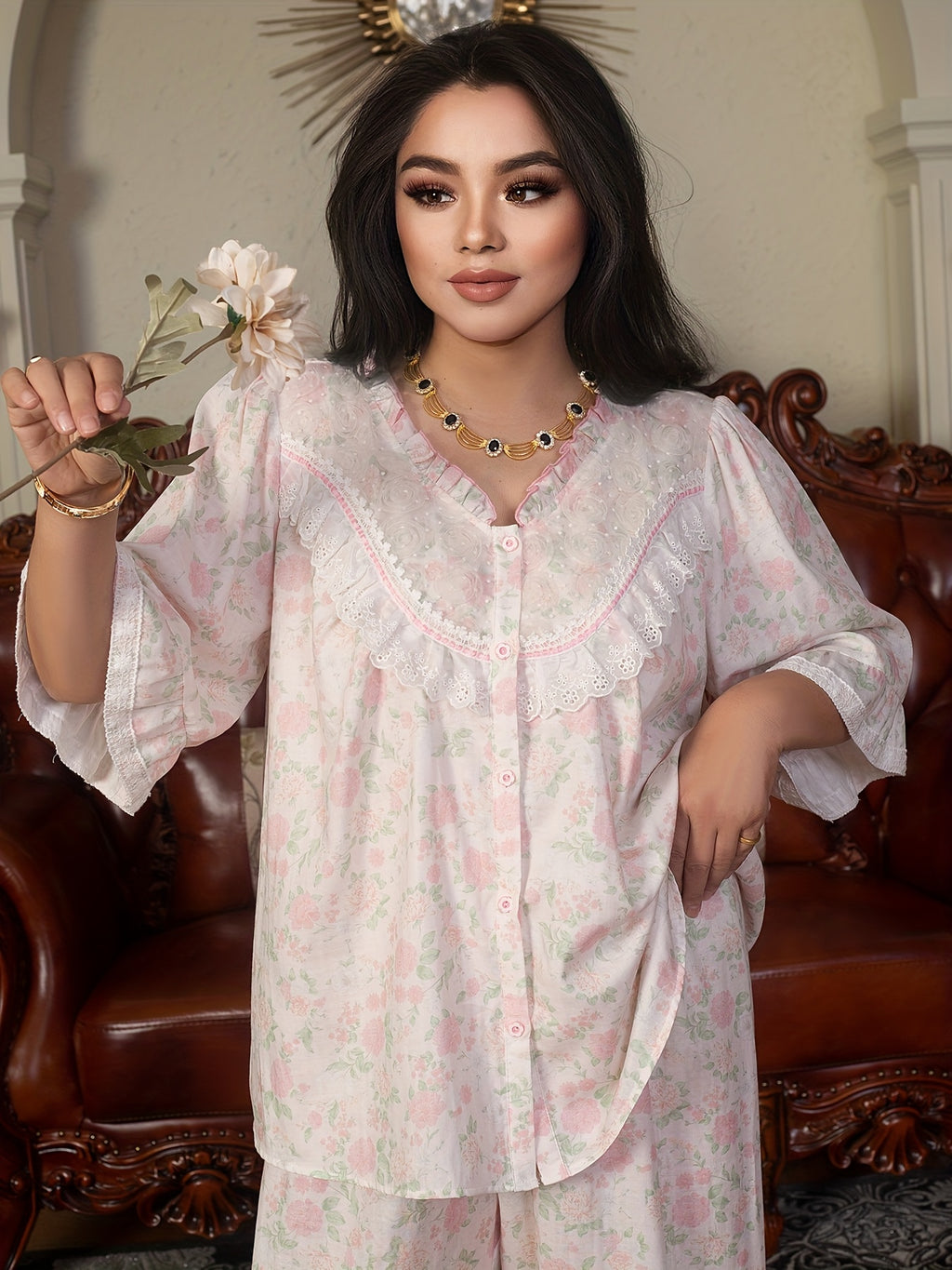 Plus Size Women's Pajama Set - Multicolor