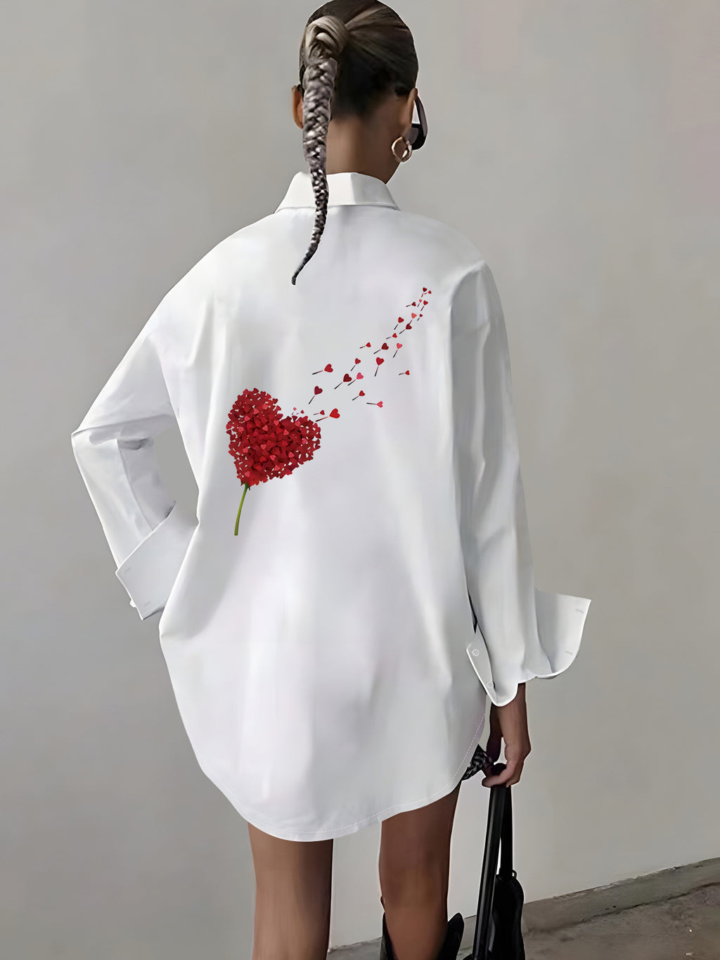 Top, Shirt, Fashion Women's Wear, Casual Loose Fit, Long Sleeve Long Top, One-Piece, Elegant Women's Shirt, European and American Hot Selling Fashion Women's Printed Casual Loose Fit Long Sleeve Button-Up Shirt - White
