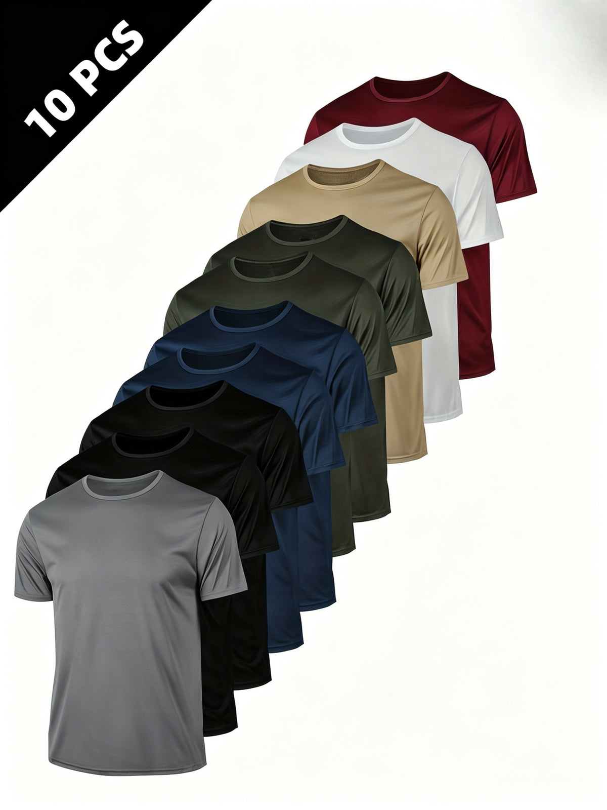 10pcs pc, 2026 New Summer Men'S Breathable Moisture-Wicking Quick-Dry Sailor Collar Short Sleeve T-Shirt, Solid Color Regular Sports Top, Best Gift for Father'S Day - 10 Color Combination2