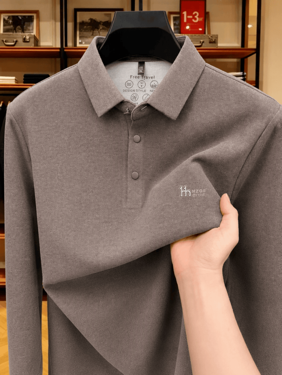 Men'S Lapel Long Sleeve Polo Shirt Solid Color Thin Pullover Top Spring Autumn Casual Layering Apparel for Golf Fishing Tennis Sports Daily Wear for Men - Coffee Color