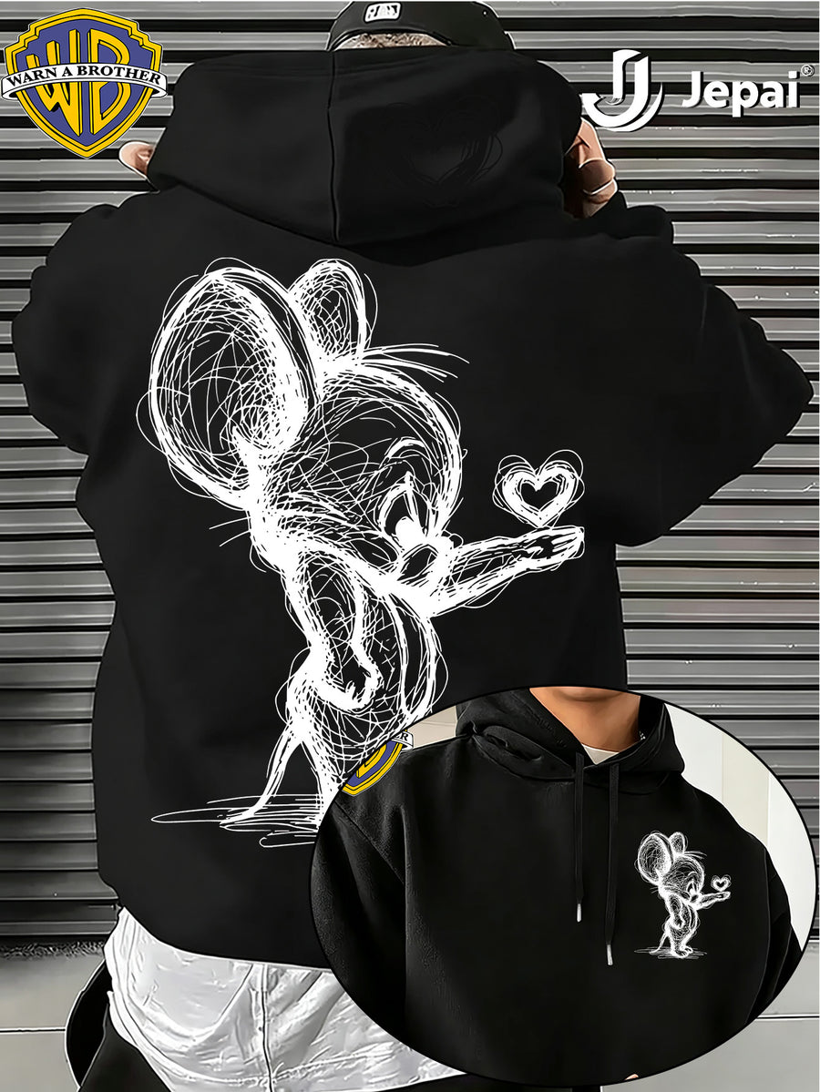 Official Warner Bros., Trendy Cool American Street Style Classic Character Theme Print Hoodie, American Street Style Unisex Long Sleeve Top, Suitable for Daily And Outdoor Activities, Ideal Warm Outerwear Choice for Autumn And Winter! - Black