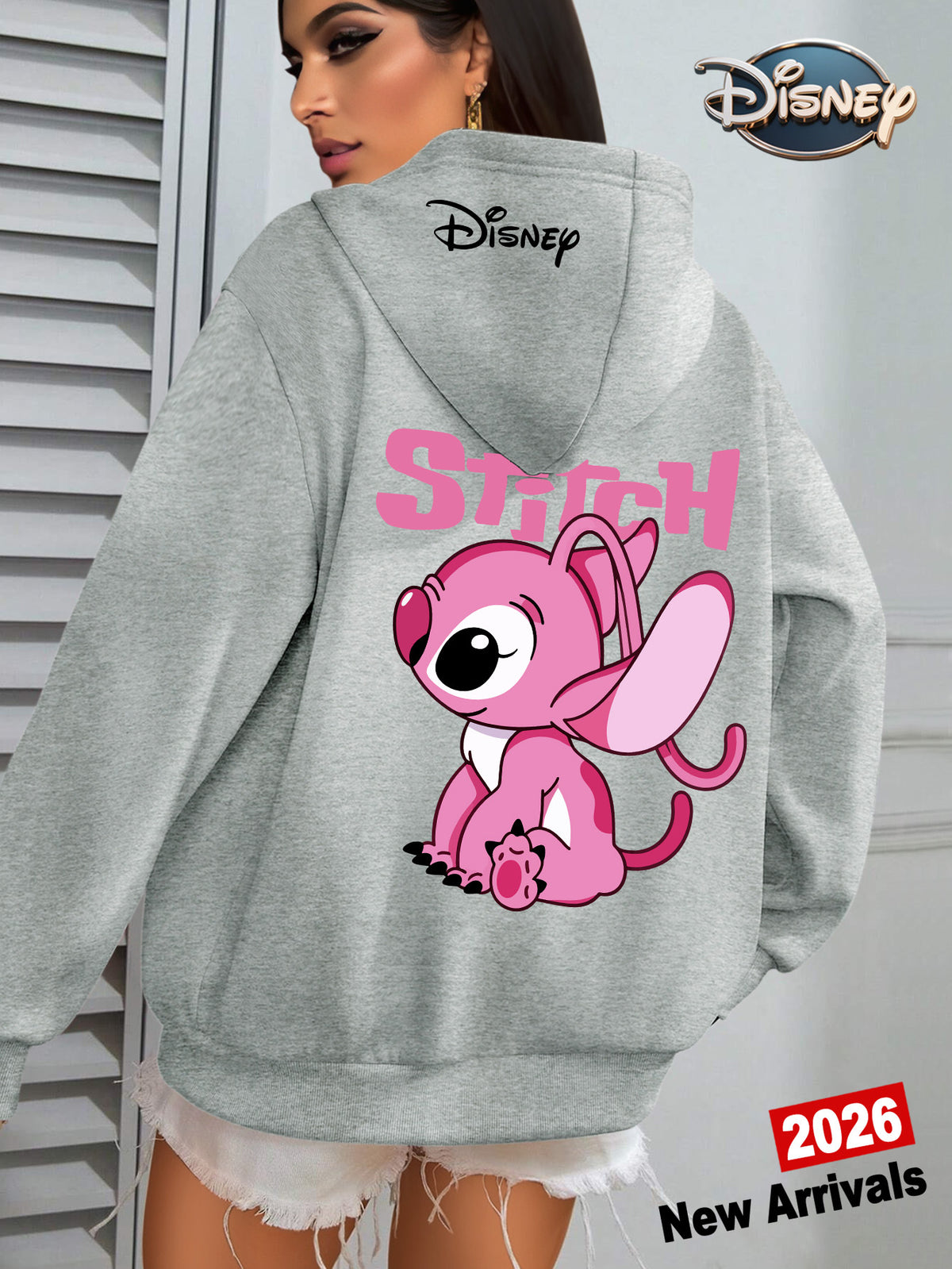 Disney Women Cute And Silly Angel Graphic Hooded Sweatshirt, Casual Fashion Jacket, Shirt Top, 2026 New Daily Versatile Autumn And Winter Women Clothing - Grey