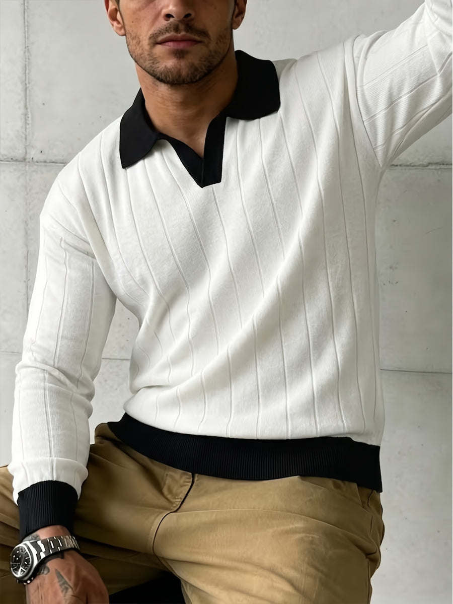 Men'S Casual Easy Black And White Contrast Polo Neck Comfortable Breathable Fashion Trendy Men'S Light Business Knit Sweater Pullover Sweater Autumn Winter New Product Office School Party Commute Wear 1pc - Mixed colors