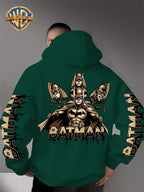 Warner Bros. Official Men's Hooded Sweatshirt - 1pc, Batman BATMAN Vintage Black and Golden Drip Lettering Creative Print, Trendy and Cool DC Superhero IP Graphic Hoodie, Skin-Friendly, Comfortable, and Warm Fabric, Kangaroo Pocket with Ribbed Cuffs - Green