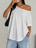 Women'S New Summer Style Slightly Sloped Collar Women T-Shirt, Loose Women Short Sleeves, Casual Daily T-Shirts, Commute Vacation - White