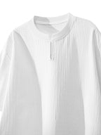 Men's Summer Split Neck T-Shirt Loose Drop Shoulder Design Versatile Minimalist Premium Daily Trendy Top - White