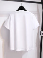 Women's Fashion Casual Shopping T-Shirt with Slight Slit Hem and Print - White