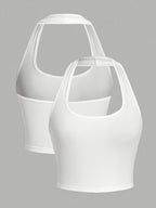 Women's Casual Clothing | Sexy Tank Top | Summer Vest | Summer Top | Sleeveless - Backless - Halter | Y2K | Cute Top | Hanging Neck Top | Halter Tank Top, Base Layer - White