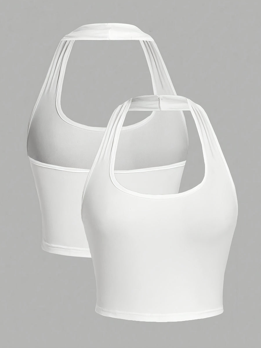 Women's Casual Clothing | Sexy Tank Top | Summer Vest | Summer Top | Sleeveless - Backless - Halter | Y2K | Cute Top | Hanging Neck Top | Halter Tank Top, Base Layer - White