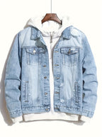 Men's Slim-fit Cotton Jacket, Men's Denim Jacket, Without T-shirt - Bright Steel Blue