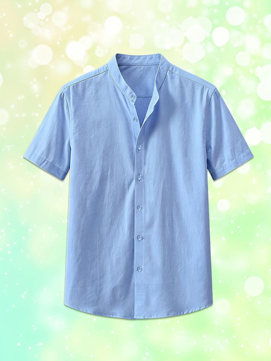 Single Piece Men'S Solid Color Short-Sleeved Shirt, Button-Up Cardigan Casual And Comfortable, Versatile for Daily Travel And Outdoor Activities in Summer - Sky Blue
