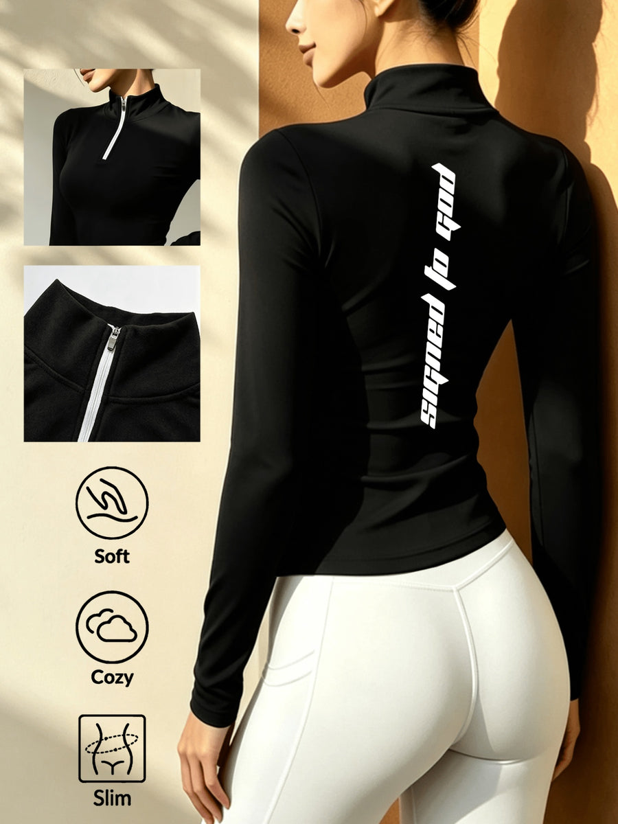 Women's Soft Zip-Up Base Layer Top, Ideal for Cycling,, and Activities During the Cold Autumn and Winter Seasons - Black