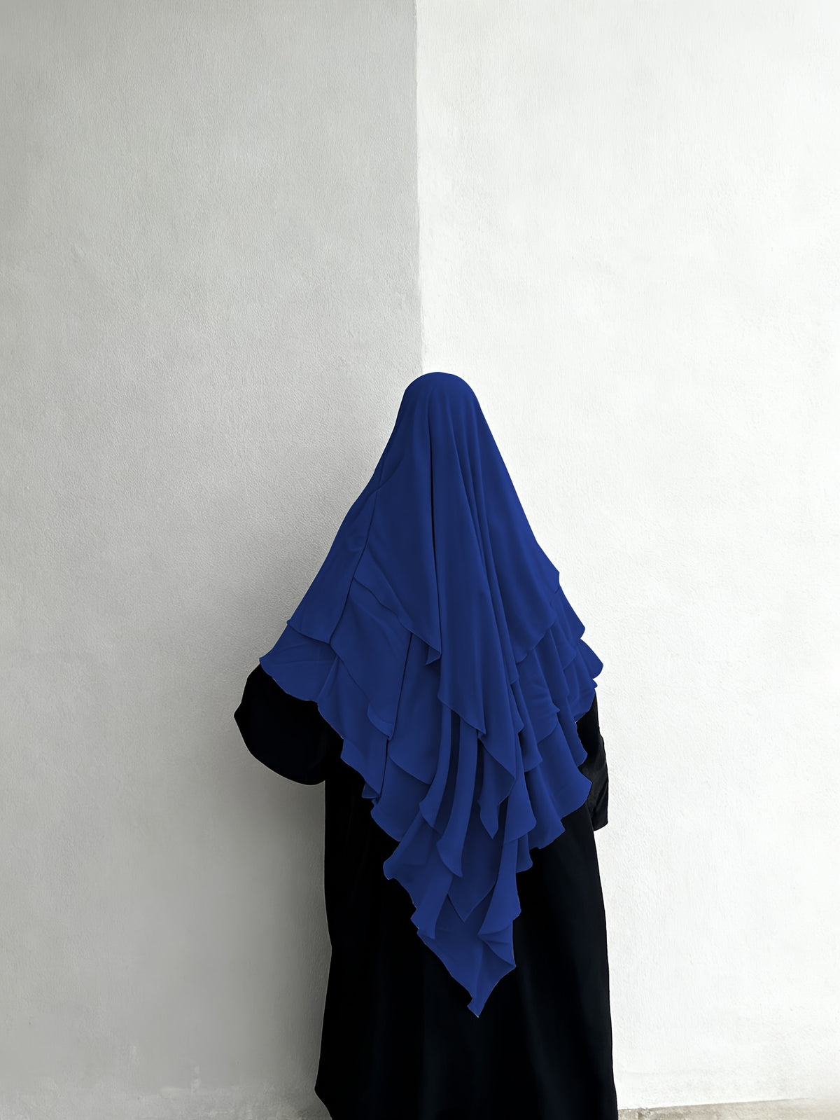 1pc Fashionable, Elegant and Casual Three-layer Chiffon Fabric Solid Color Suitable for Daily Wear, Loose and Comfortable Women's Abaya Headscarf, Women Wedding Robe Aid Femme Abayas for Women Muslim Jilbab Femme Khimar - Royal Blue