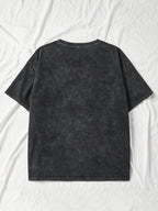 Plus Size - Plus Size - Casual Everyday Washed T-Shirt with a Dramatic Print, Featuring a Crew Neck And Short Sleeves, Designed for Plus Sizes - Black