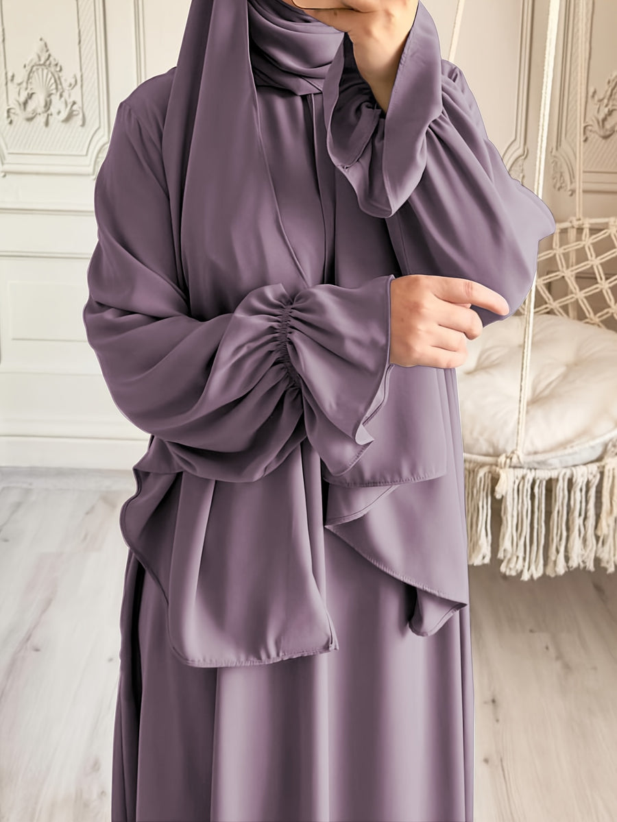 1pc Fashionable, Elegant and Casual One-piece Solid-colored Bellows Sleeve Suitable for Daily Wear. Loose and Comfortable Women's Abaya Robe.abayas for Women Muslim Kleider Damen Abaya for Women Stylish Khimar Ladies Abaya - Light Purple