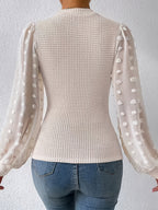Elegant Fitted Mesh Long-Sleeve Top - Off-white
