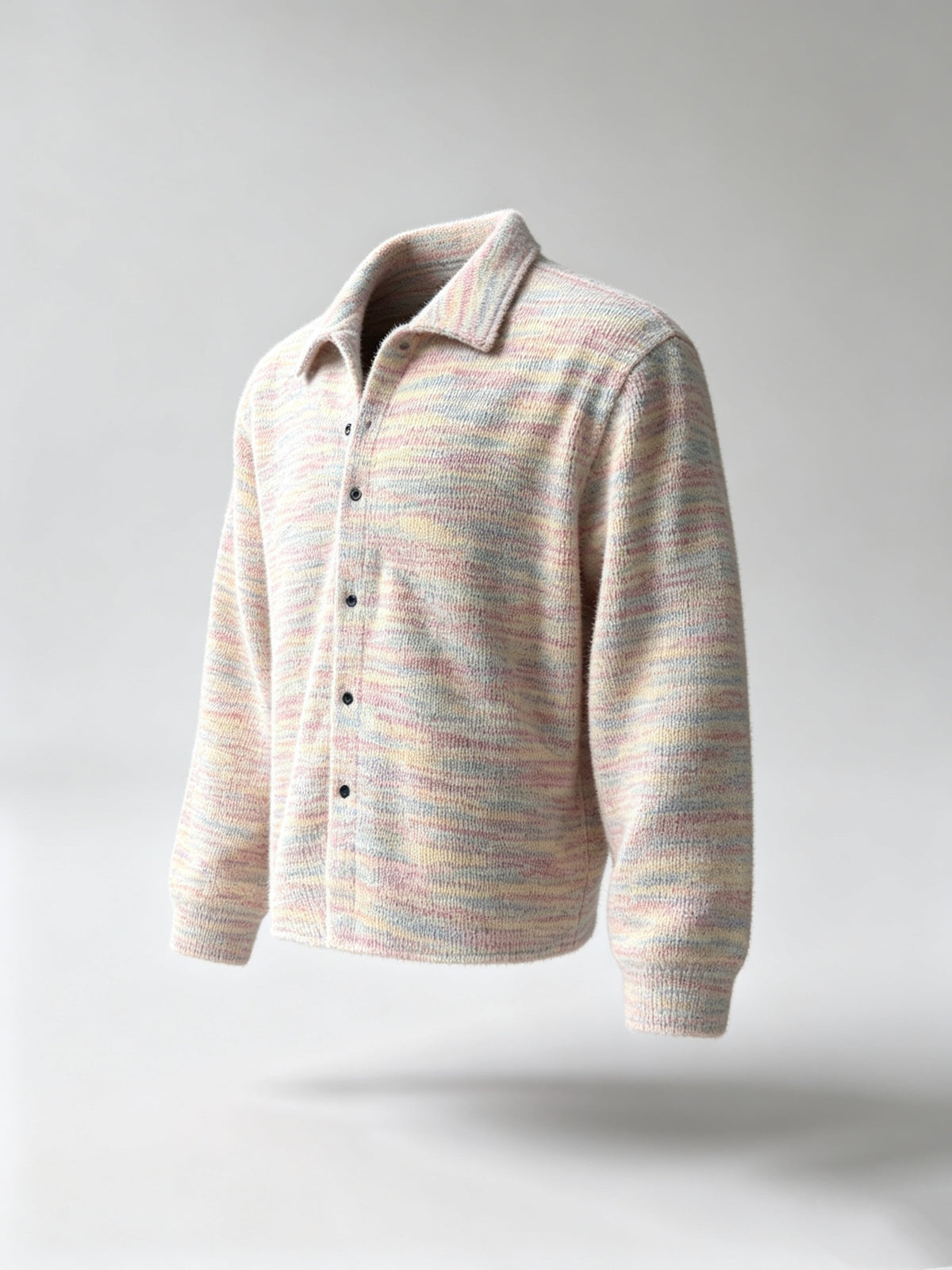 Men's Gradient Color Striped Knit Button Shirt Jacket, Lapel Collar Loose Casual Cardigan Long Sleeve Outerwear for Spring Autumn Daily Wear - Colorful