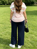 Ladies Two-Piece Set - Casual Minimalist Vacation Style Two-Piece Set - Red And Blue Stripe Design, Suitable for Summer And Autumn Transition Wear, Bow Side Drawstring - Mixed Color 8