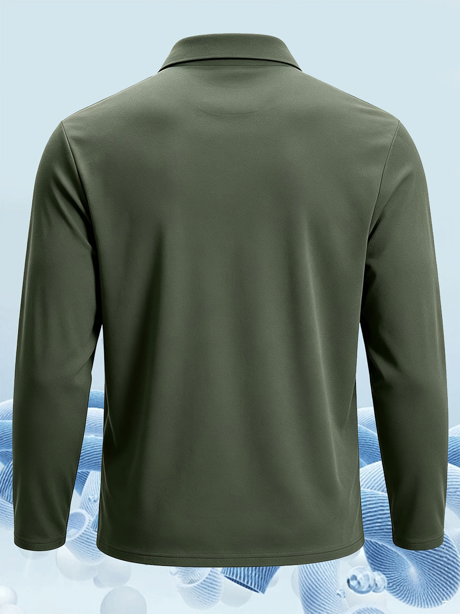 2pcs Men'S Long Sleeve Polo Shirt with Chest Pocket Design, Soft, Smooth, Wrinkle-Resistant And Casual Button Neck T-Shirt, Suitable for Spring And Autumn Wear, Lightweight Daily Commuting, Outdoor Sports, Business Basic Clothing - Black+Green