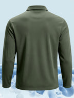 3pcs Men'S Long Sleeve Polo Shirt with Chest Pocket Design, Solid Color Quick-Dry Breathable Golf Polo Shirt, Soft And Smooth, Suitable for Spring And Autumn Wear, Lightweight Daily Commuting, Outdoor Sports, Business Basic Clothing - Black+gray+green