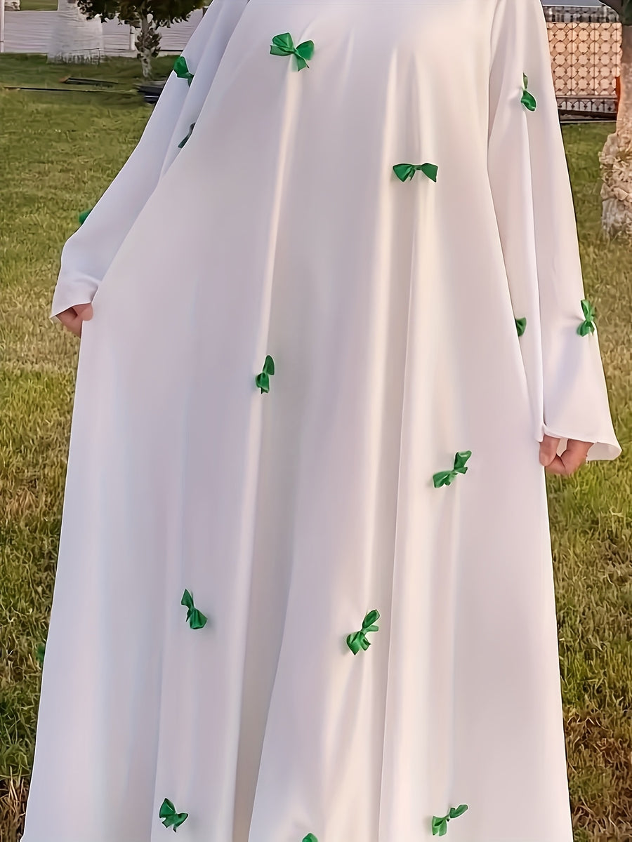 Middle Eastern Arabic Robe, Bow Long Dress, Loose, Women's Kaftan, Gown, Dress, Fashionable and Elegant, Alba Dress - Green Bow