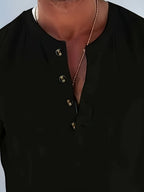 Men'S Stylish Polo Collar Linen Breathable Comfortable Casual Short-Sleeve Shirt - Black