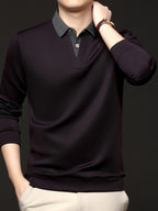 Men's Autumn/Winter 2-in-1 Look Polo Sweatshirt, Pullover Top, Business Casual, Daily Outings, Versatile and Durable, Warm and Comfortable, Ideal Gift Choice - Dark Purple