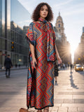 1 Set Western New Style Printed Headscarf Robe Middle Eastern Directional Robe Set - Red