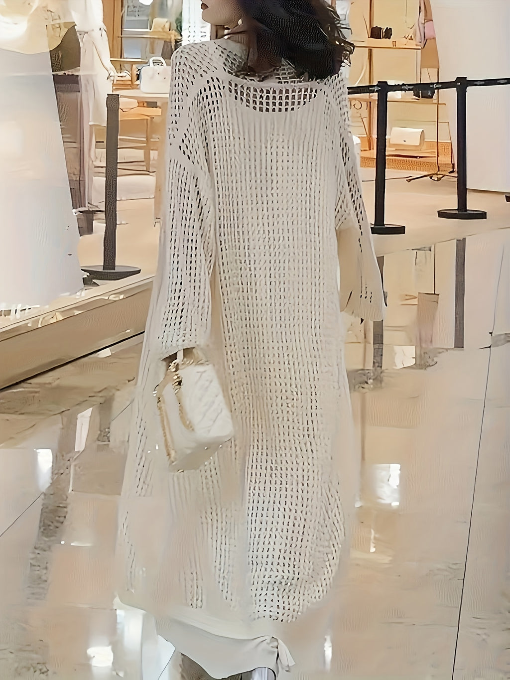 2026 Spring/Summer New Arrival Hollow-Out Long Cardigan Top for Women - Ivory White