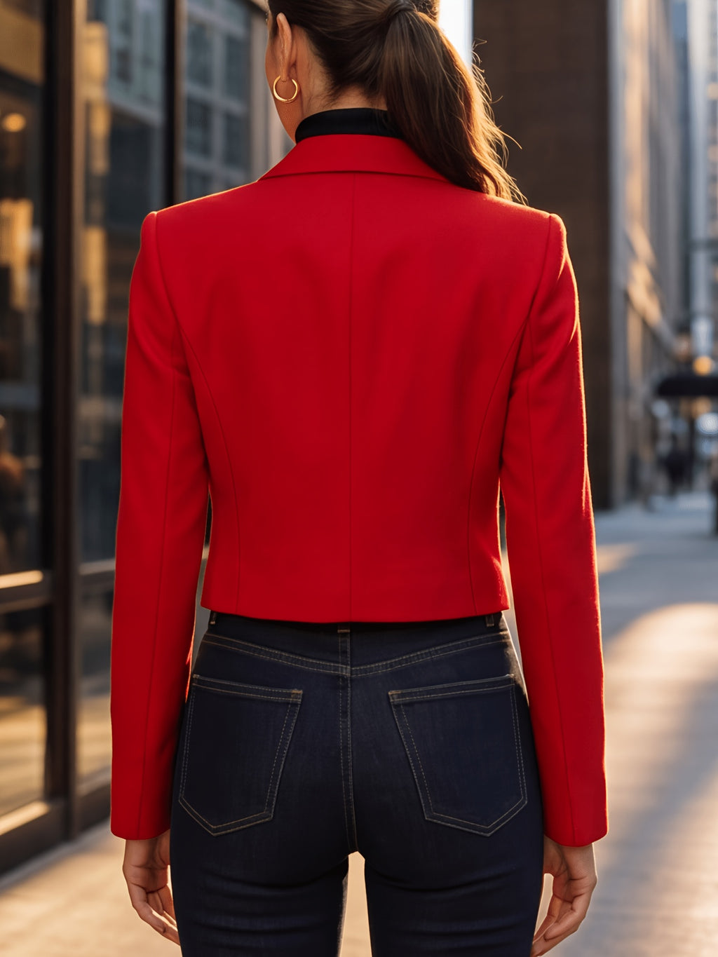 Women'S New Fashion Red Premium Style, Versatile Long Sleeve Short Length Waist-Defining Blazer with Lining - Red