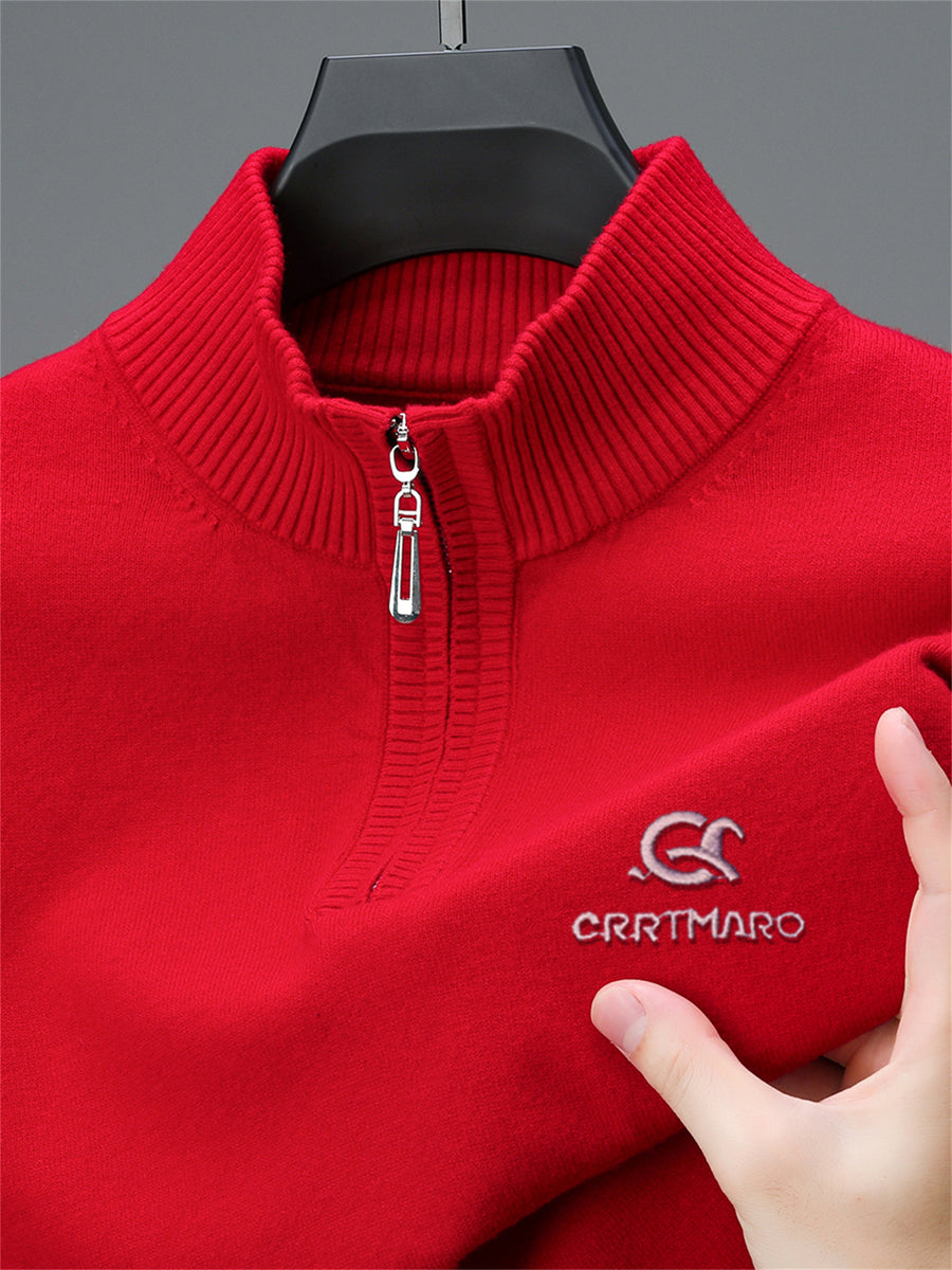 ZBZP Men's Solid Color Knit Sweater Half-Zip Stand Collar Pullover - Warm Winter Sweater Suitable for Fall/Winter, Casual Stand Collar Sweater for Office & Casual Attire, Basic Knitwear, Hand Washable Solid Color Sweater - Bright Red