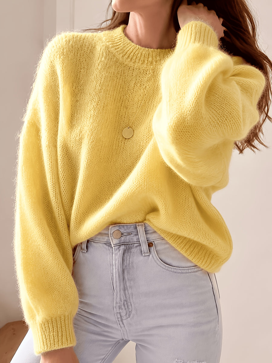 High-quality Sweater with a Soft Texture, Offering Comfortable and Loose-fitting Wear. The Elegant Design Is Suitable for Autumn and Winter Seasons, Especially for Warm Weather. Elegant Party Women's Wear, Festive Attire for Women, and Casual - Lemon Yellow
