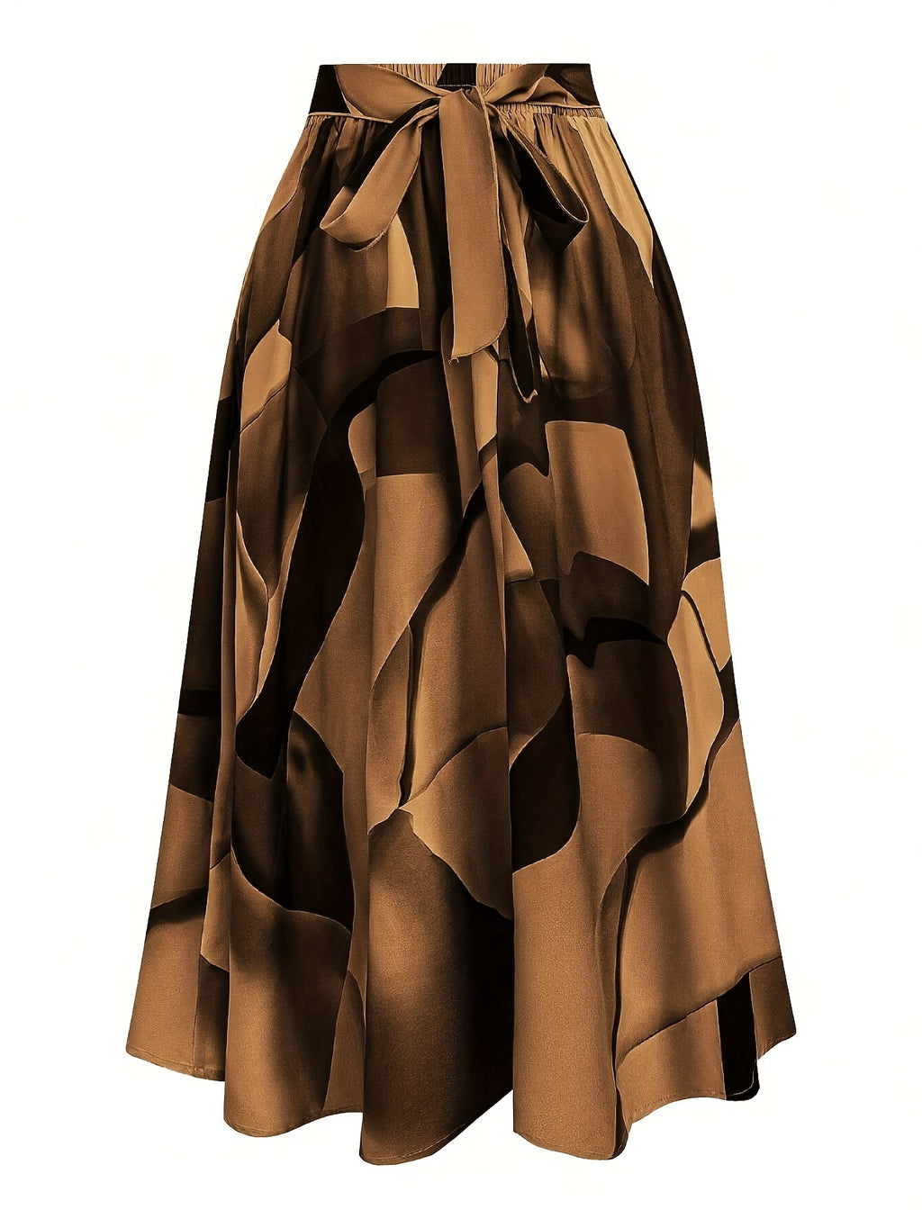 1pc Women'S Casual Polyester Midi Skirt with Front Tie, Woven Stripe Print, Versatile for Spring/Summer/Fall - Mixed colors