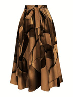 1pc Women'S Casual Polyester Midi Skirt with Front Tie, Woven Stripe Print, Versatile for Spring/Summer/Fall - Mixed colors