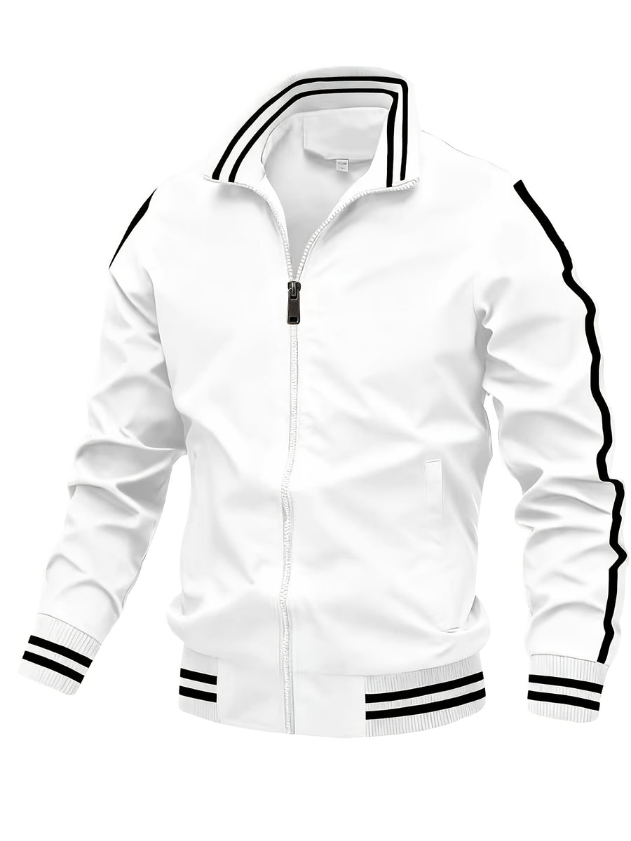 Men'S New Casual Sports Jacket, Outdoor Breathable Running Coat, Casual Zipper Stand-Up Collar Jacket Trench Coat, Suitable for Outdoor Hiking Fitness Activities, Multi-Color Available - White