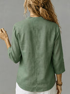 Women'S Spring Summer Casual Loose V-Neck Button-Up Shirt - fern green