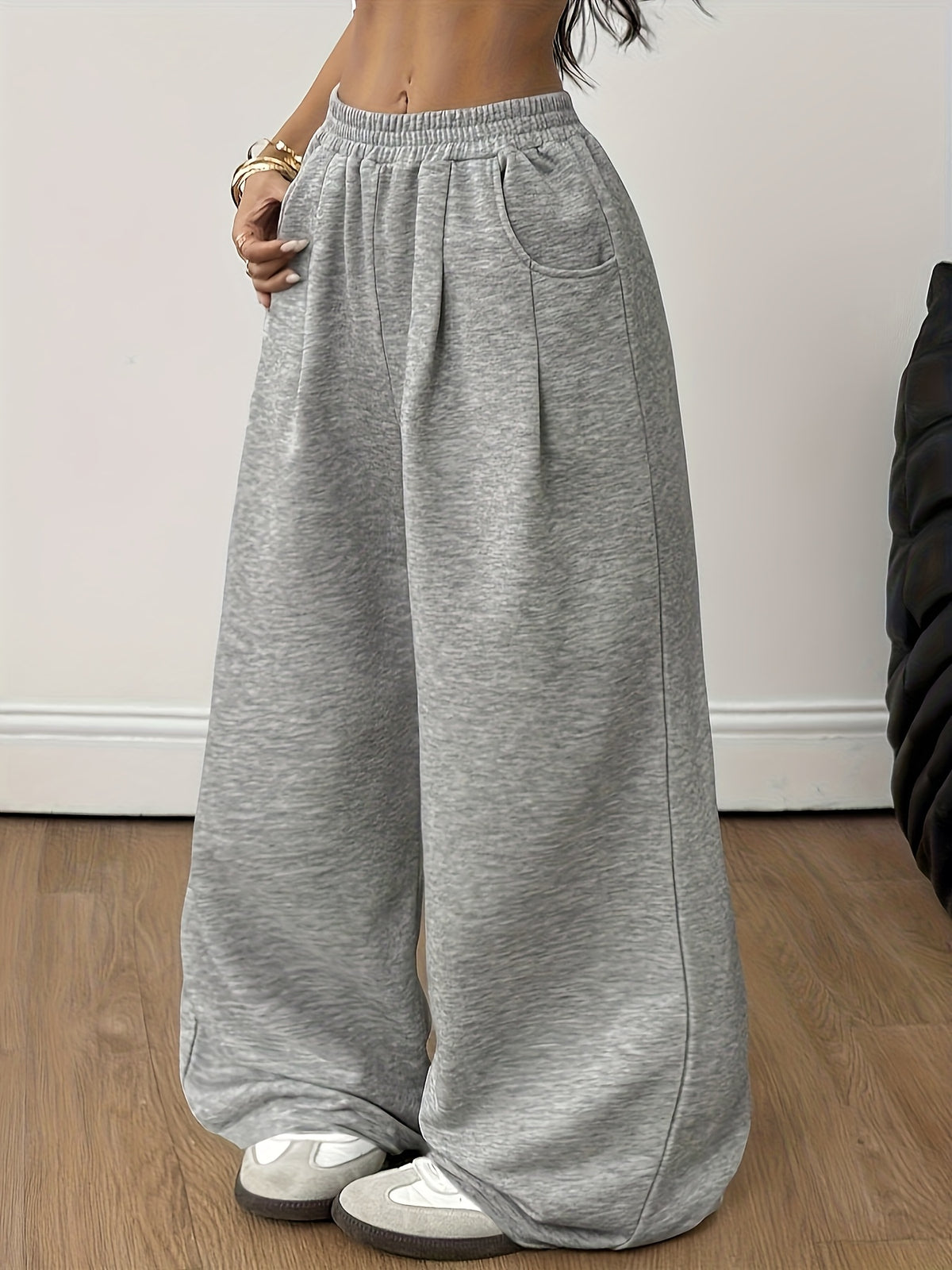Y2K Trendy Fashion Casual Long Loose Wide-Leg Pants - Light Grey