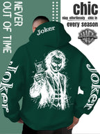 WB Warner Bros. Official Licensed Men's Joker Hooded Sweatshirt - Iconic Joker Portrait Print Hoodie, Soft Pilling-Resistant Fabric, Loose Fit Streetwear Pullover Suitable for Autumn/Winter, Machine Washable for Home, Outings & Joker-Themed Apparel - Green