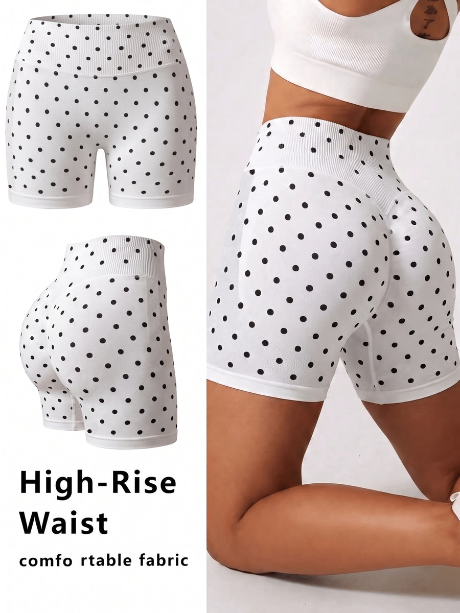 Contouring Workout Shorts, Stretchy Fitted Design, with Waist Shaping Elastic And Wrinkle Accent, Comfortable Elastic Waistband with -Lifting Wrinkles, Creating a Contouring Look, Elastic Waistband with Wrinkle Detail for -Lifting Effect - Milky