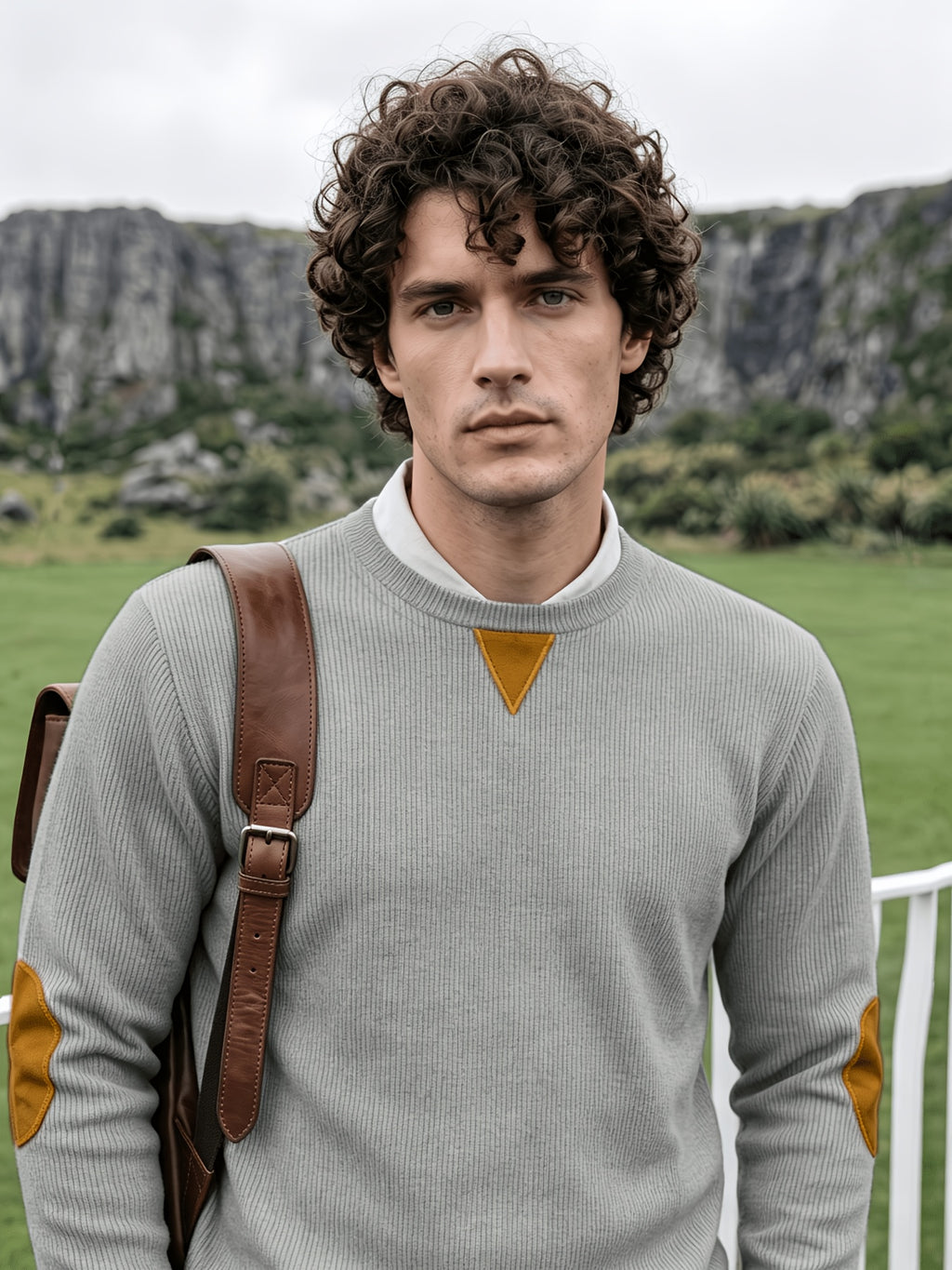 Men'S Corduroy Long-Sleeve Crew-Neck Pullover Leisure Work Outdoor Daily Wear Faux Collar Elbow Patches Design Loose Regular Fit Suitable for Spring, Autumn, And Winter Four Seasons Solid Color Minimalist Tone - Light Grey