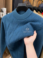 ZBZP Autumn Winter Knit 3D Solid Mid-High Neck Sweater, Basic Knit Pullover Top for Men, Fashion Long Sleeve Sweater SYD - Light Blue