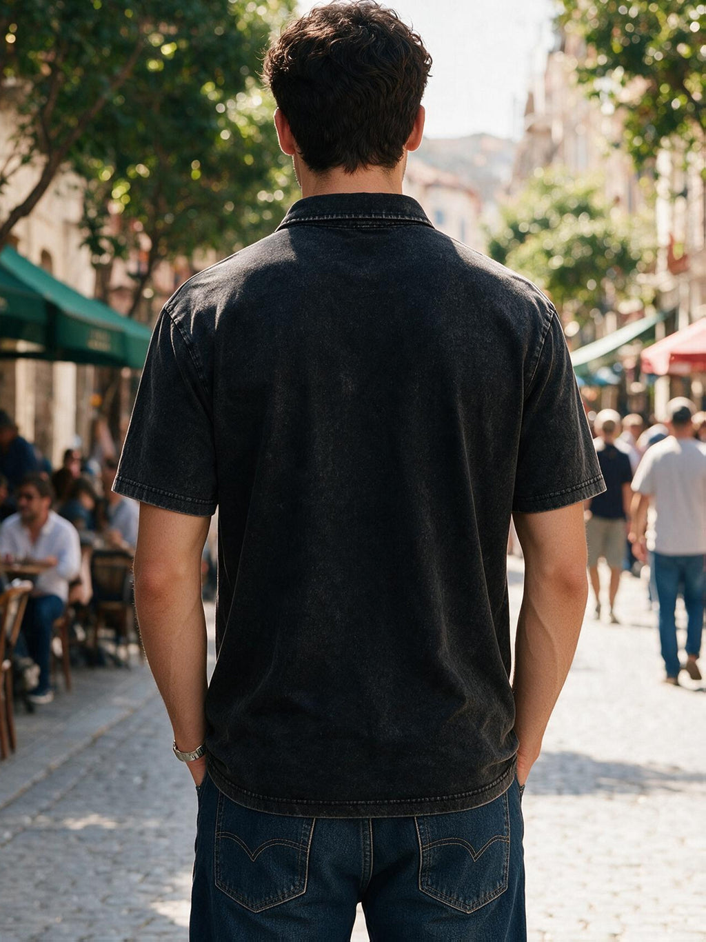 240G Heavyweight Combed Pure Men'S POLO Shirt Easy Retro Washed Loose Lapel Short Sleeve Skin-Friendly Temperament Autumn Summer Daily Commute Casual Top - Black