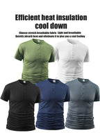 5pcs Men'S Solid Color Casual Short-Sleeved Henley Shirt, Lightweight Buttons, Versatile Work And Sports Outfit, Comfortable Fabric, Muscle-Defining, Daily Life And Fitness Training Wear, New Year'S Gift - Black + Navy Blue + Green + Gray + White