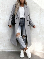 Over-The-Knee Long Premium Design Style Long Sleeve Trench Coat Women'S New Suit Collar Double-Breasted Casual Coat Jacket - Grey