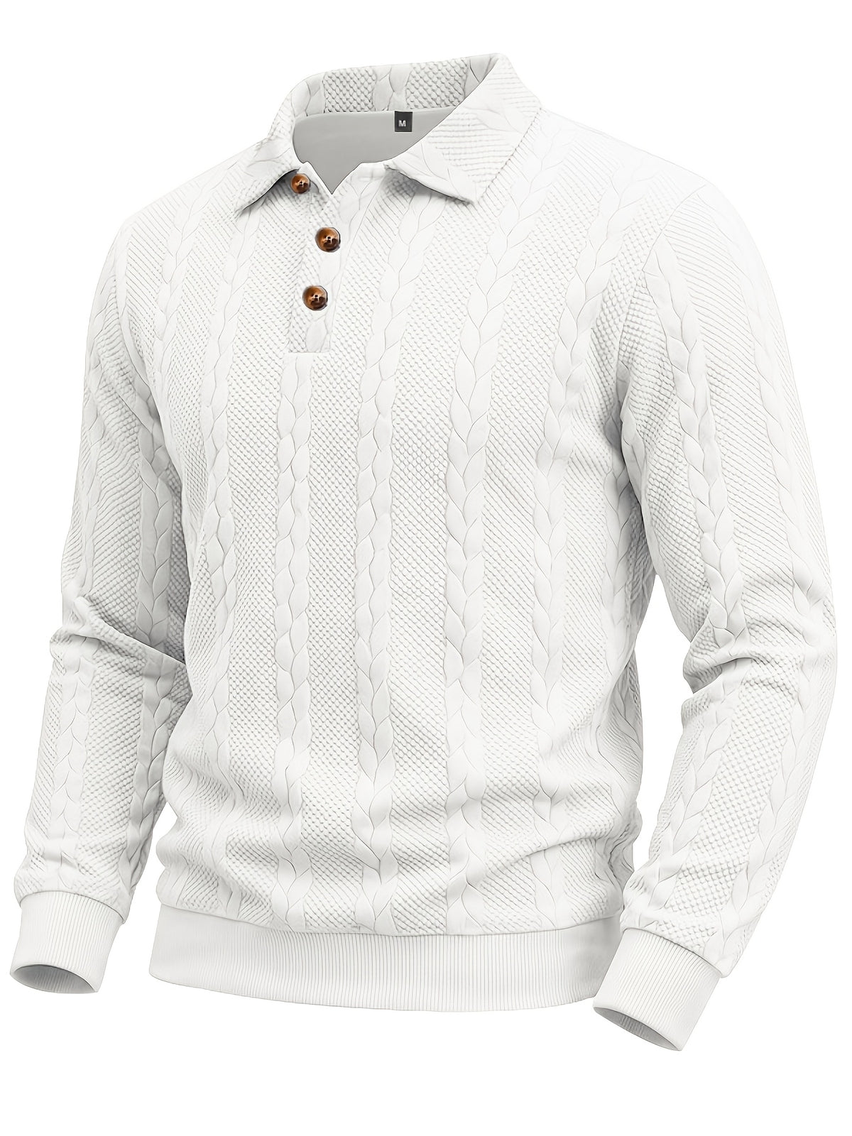 1pc Autumn Men'S Long Sleeve Plaid POLO Shirt Solid Stripe Retro Style Outdoor Sports Casual Pullover Top - White